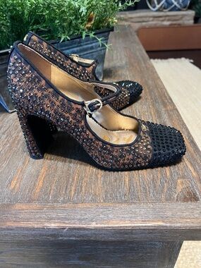 Sam Edelman Embellished Black and Bronze Mary Jane High Heels